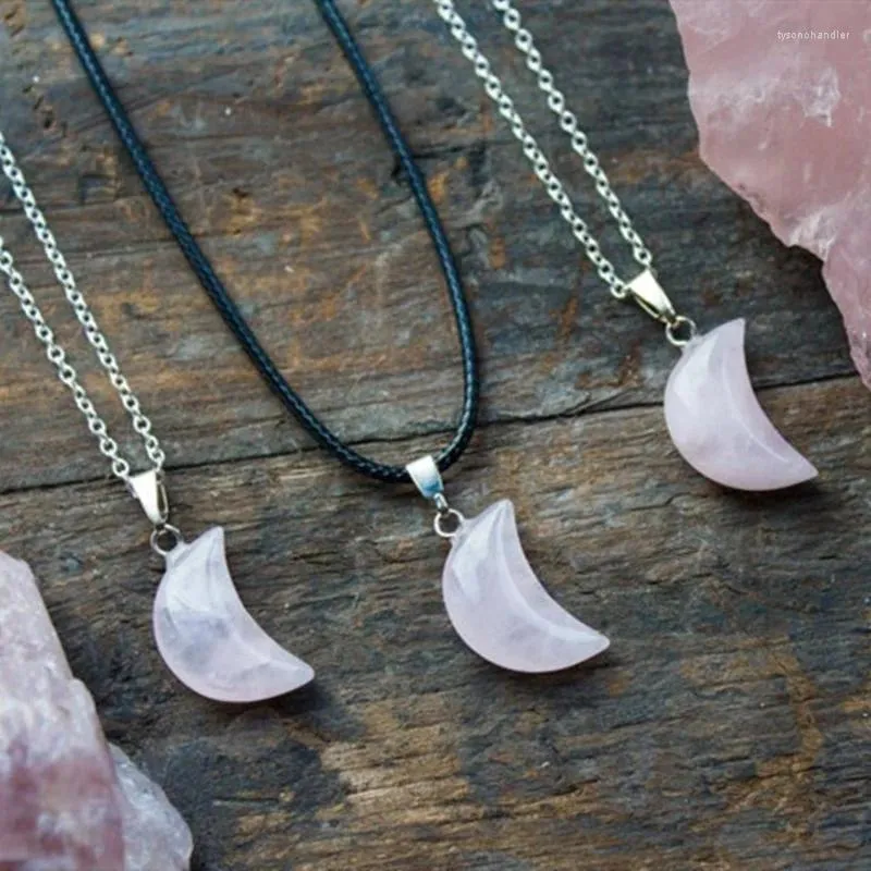 Hangerkettingen Roze Kwarts Maanketting Gepolijste sieraden Natuurlijk kristal Genezing Verjaardag Uniek cadeau Maart Februari Vissen Ram