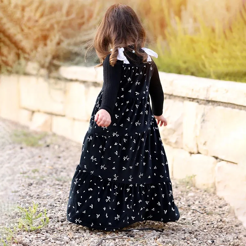 Black Velour Little Mistress Maxi Dress For Girls 4 Diagonal