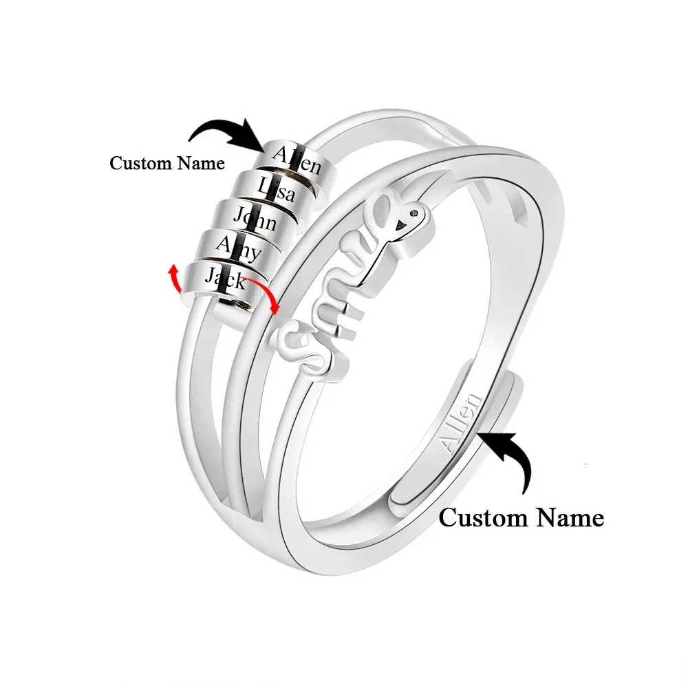 Wedding Rings Spinner Beads Meditation Ring Custom Name Ring 925 Silver Adjustable Anxiety Ring Silver Relieve Fidget For Women Christmas Gift 231020