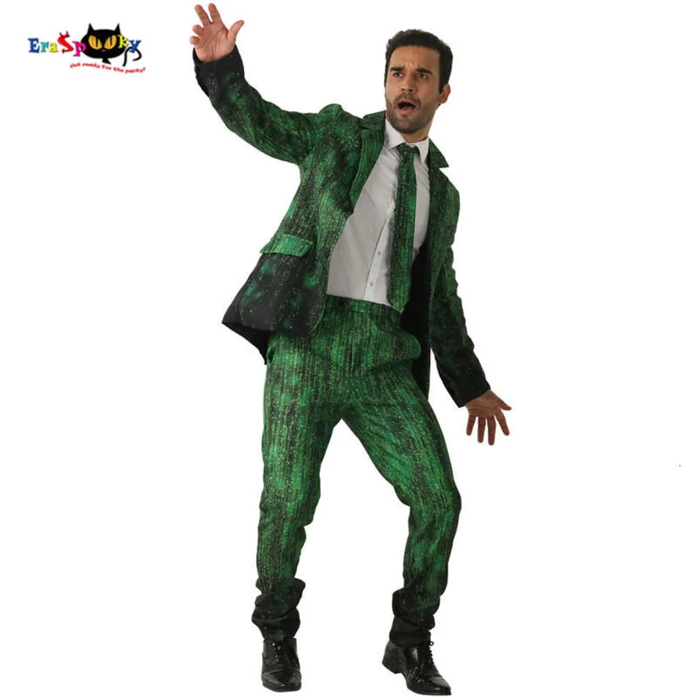 cosplay Eraspooky Trajes de fiesta para hombre 2018 Slim Fit Traje con estampado de números verdes degradados Traje de Halloween Cosplay Disfraces Abrigo Pantalones Tiecosplay