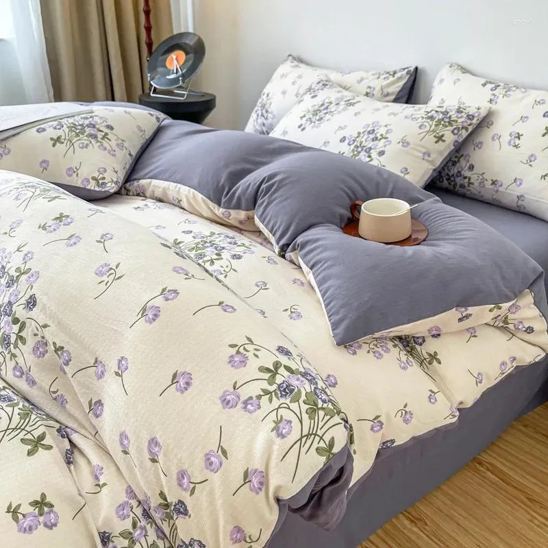 Set di biancheria da letto Copripiumino floreale retrò Copripiumini in cotone Set vintage reversibile ultra morbido da 4 pezzi con chiusura a cerniera