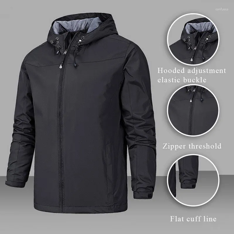 Outdoor Jacken 2023 wasserdichte Schicht Winddichte warme, feste Farbe Leichte Kapuze mit Zipper Mode Männliche Sportbekleidung Winterjacke mit