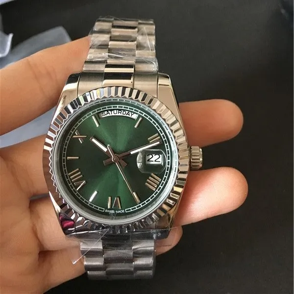 Heißer Verkauf Herrenuhren für Herren Edelstahlband Green Face Uhr Herrenarmbanduhr 097