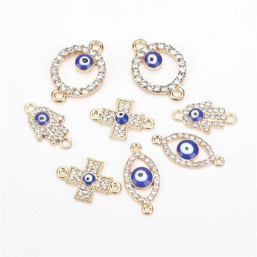 1 Pcs Charme Cristal Evil Eyes Fátima Mão Rodada Cruz Encantos Para Mulheres Homens Liga de Ouro DIY Handmade Moda Jóias Findings264P