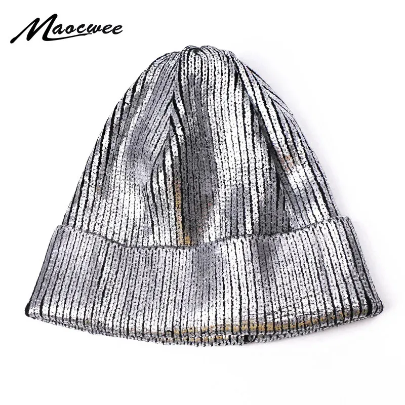 Wide Brim Hats Bucket Spring Women's Bronzing Black Beanies Hat Casual Slouchy Beanie for Girls Metallic Color Skullies Cap Bonnet For Female 231019