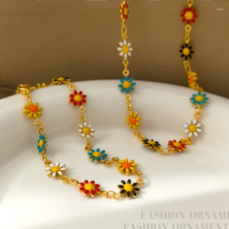 Łańcuchy miedziane prawdziwe złoto małe świeże bransoletka kwiatowa naszyjnik kolorowy
