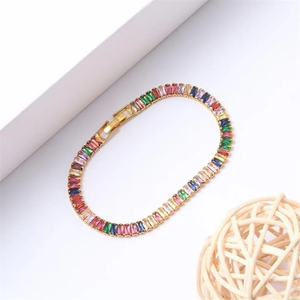 Goud Gevulde Koperen Kubieke Zirkoon Verstelbare Kleurrijke Armband Voor Vrouwen Meisjes Regenboog Sieraden Verjaardagsfeestje Huwelijkscadeau Charme Bra256p