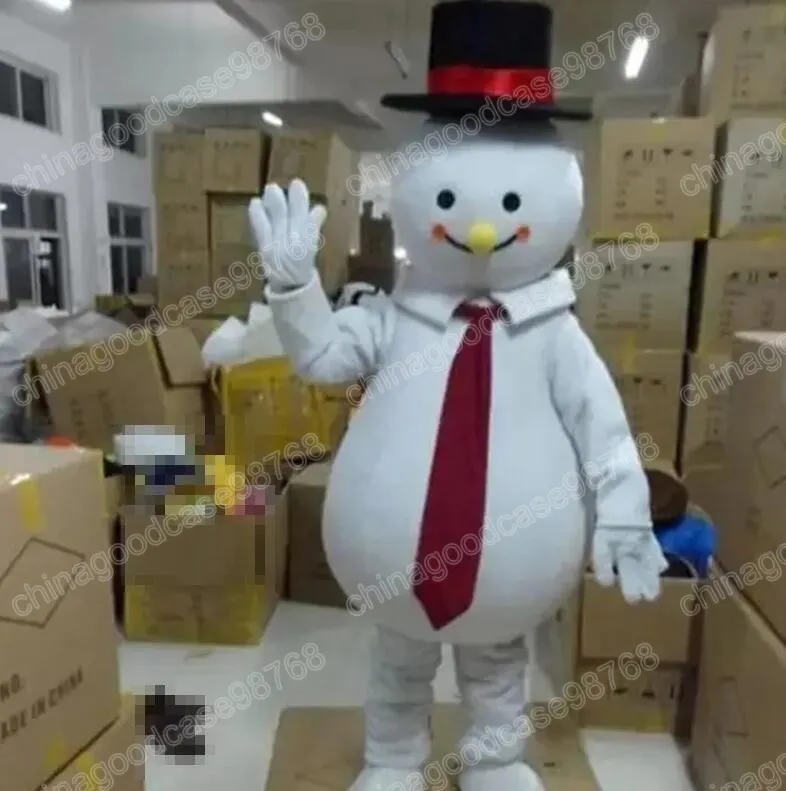 Costume de mascotte de bonhomme de neige avec chapeau noir, tenue de soirée fantaisie d'Halloween de qualité supérieure, tenue de personnage de dessin animé, tenue de carnaval unisexe