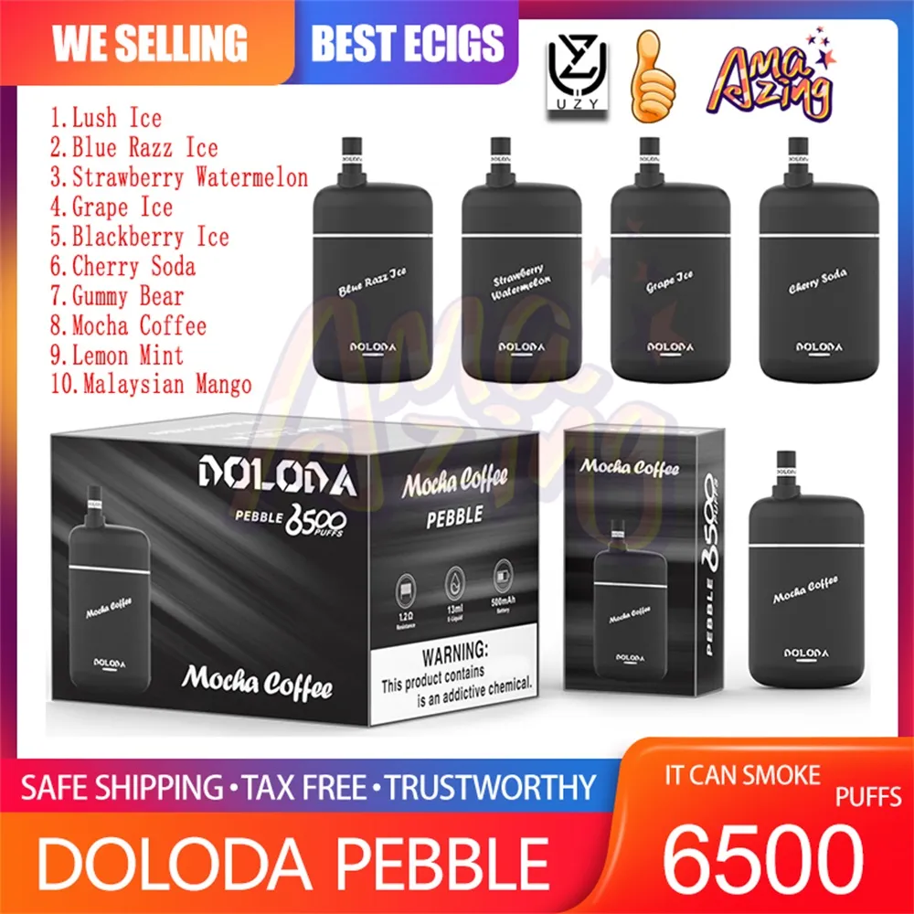 Оригинальные электронные сигареты Doloda Pebble 6500 Puff, 1,3 Ом, сетчатая катушка, 13 мл, предварительно заполненный контейнер, перезаряжаемая батарея, электронные сигареты Puff 6500, 0% 2% 3% 5%, одноразовый комплект Vape Pen