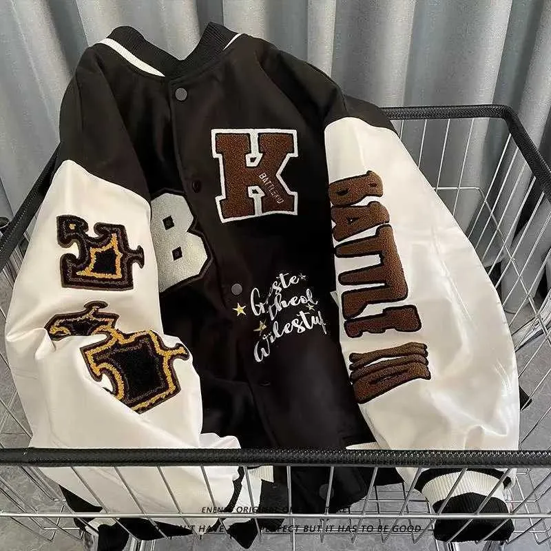 American embroidered baseball jacket ootd minimalist casual Harajuku bf Boys' 2023