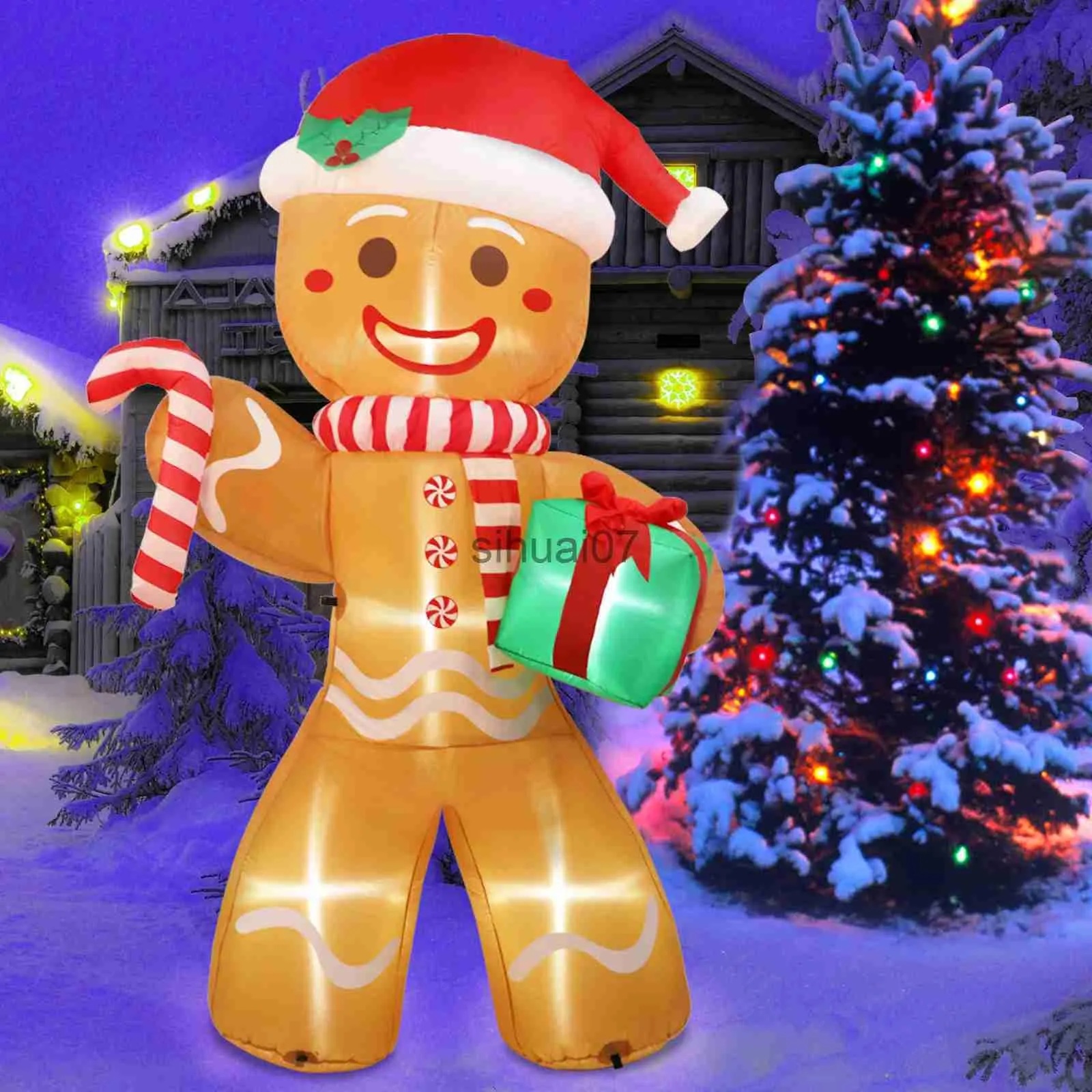 Kerstversiering OurWarm Opblaasbare Gingerbread Man Nachtlampje Figuur Buiten Tuin Speelgoed Nieuwjaar 2023 8FT Kerstfeest Decoraties voor Huis x1020