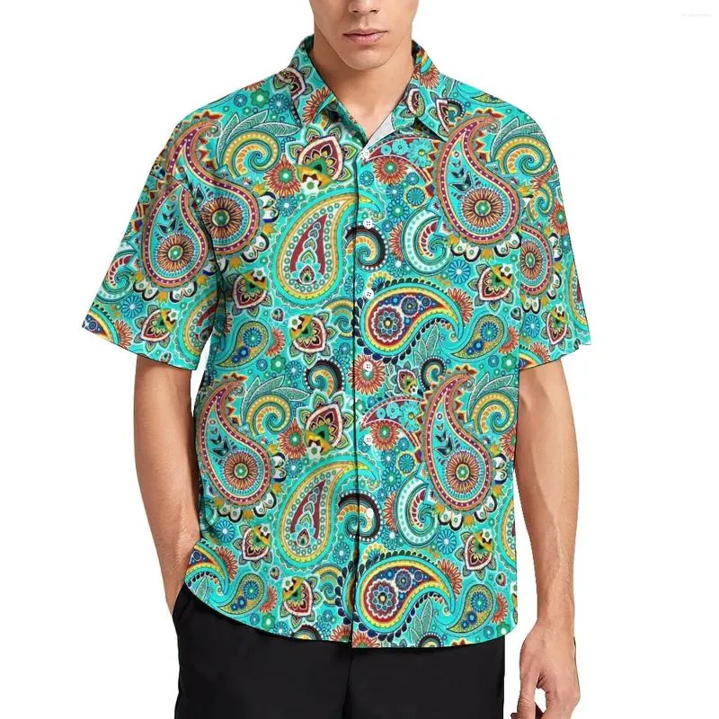 Casual overhemden voor heren Kleurrijk paisley los overhemd heren strand vintage print Hawaiiaanse aangepaste korte mouw grappige oversized blouses