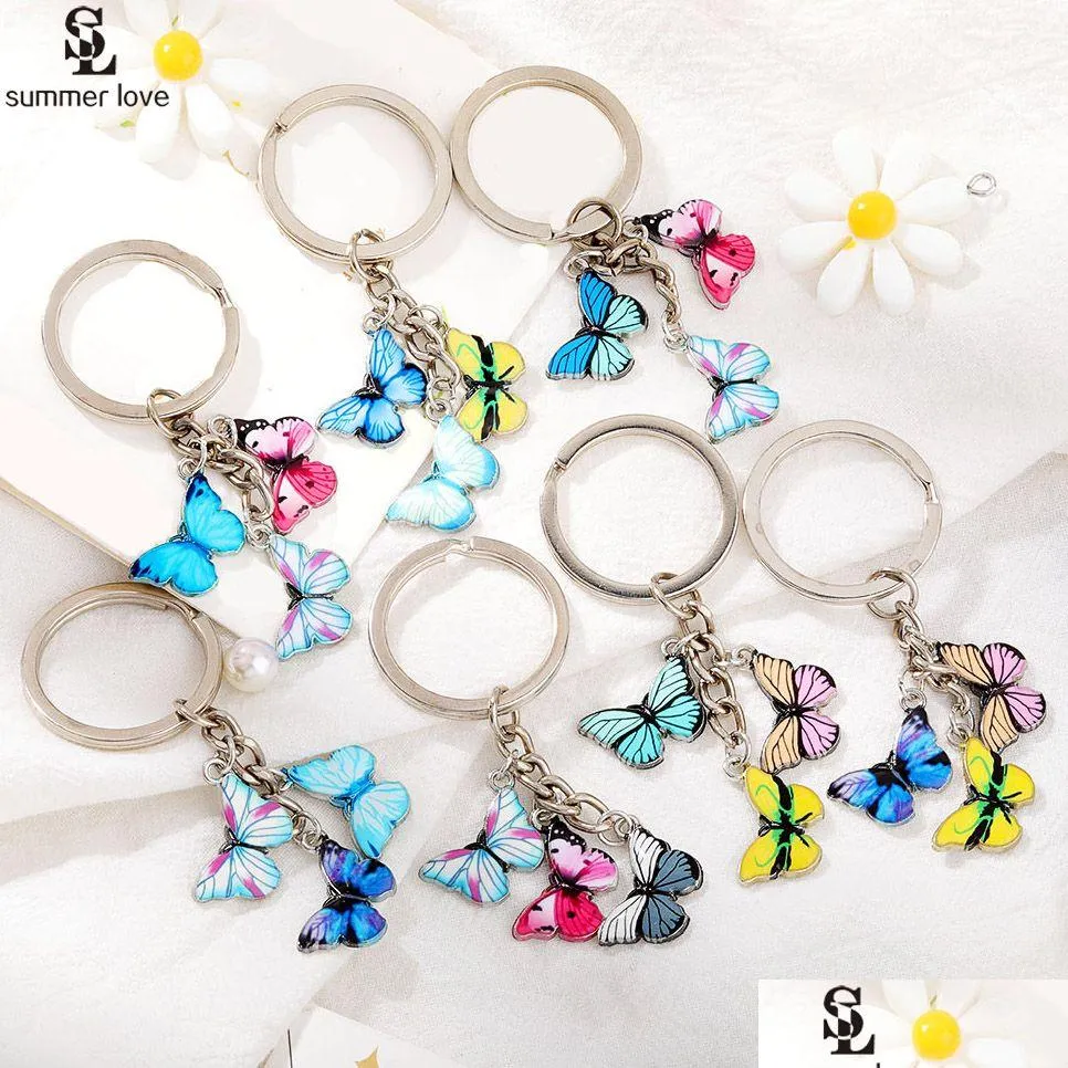 Party Favor Party Favor Favor Butterfly Blakin Enamale Metal Keybel Chain Keyring Woman Bags Wiselant Akcesoria Home Garden Festi DH1KB