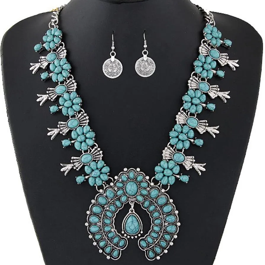 Bohemian Jewelry Sets For Women Vintage African Beads Jewelry Set Turquoise Coin Statement Necklace Earrings Set Fashion Jewelry233l