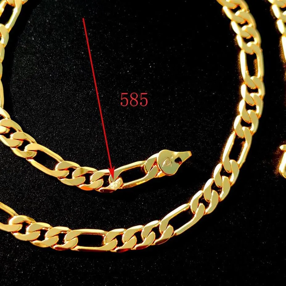 Kolye Zinciri Gerçek 18 K Sarı GF Gold Solid Wome'un Figaro Bling Link 50cm 6mm Stamep 585 Hallmarked225p