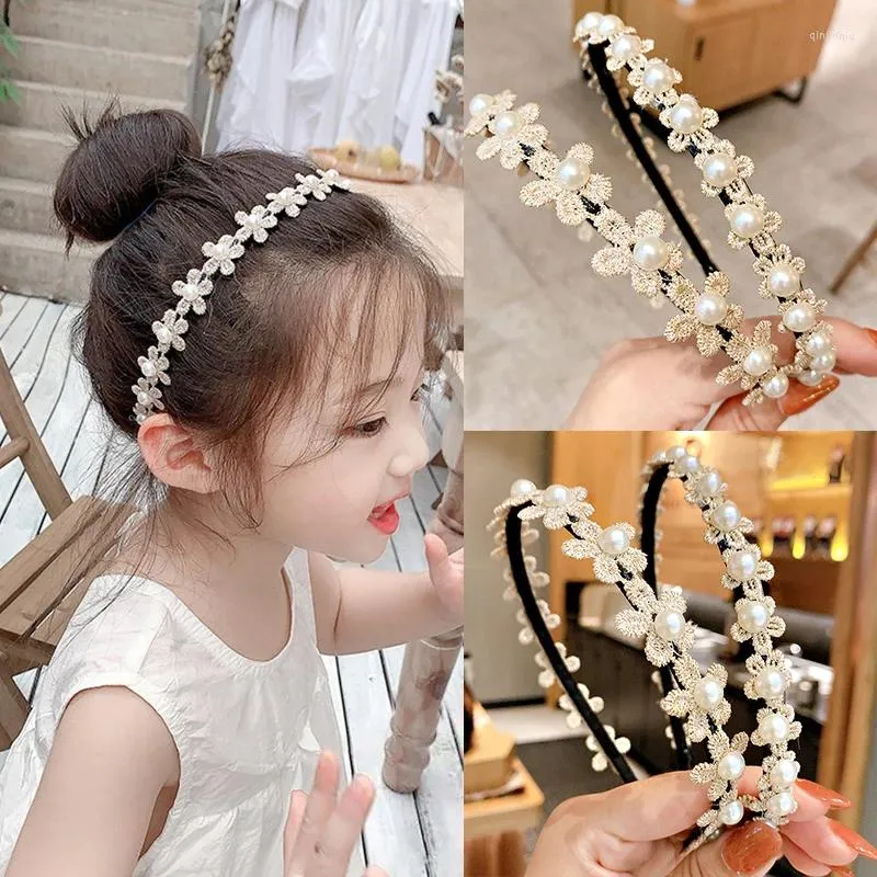 Hair Accessories White Pearl Flower Hairbands For Kids Girls Cute Princess Non-Slip Hoop Korean Sweet Children Headband Baby Accessorie