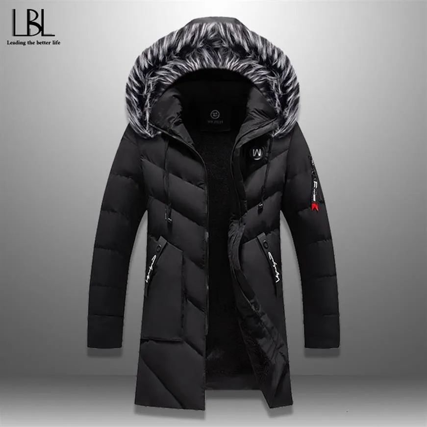 Winter Parka Men's Solid Jacket 2019 Ny ankomst tjock varm kappa lång huva jacka päls krage vindtät vadderat kappa mode 265q