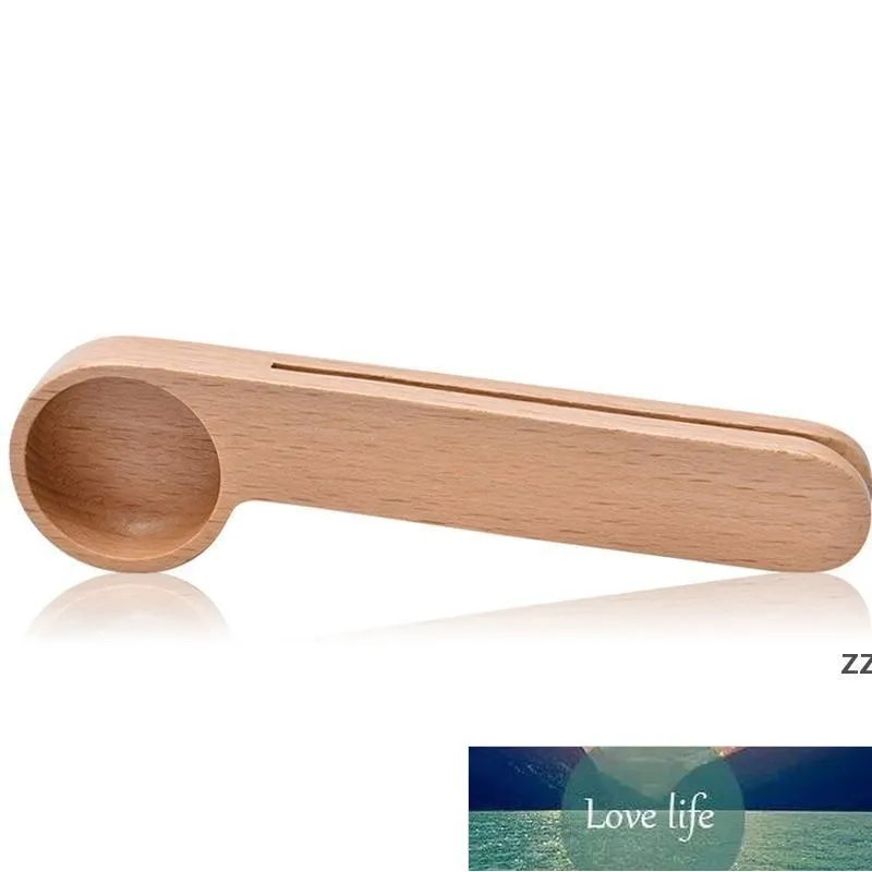 Simple Spoon Wood Coffee Scoop With Bag Clip Tablespoon Solid Beech Wooden Measuring Scoops Tea Bean Spoons Clips