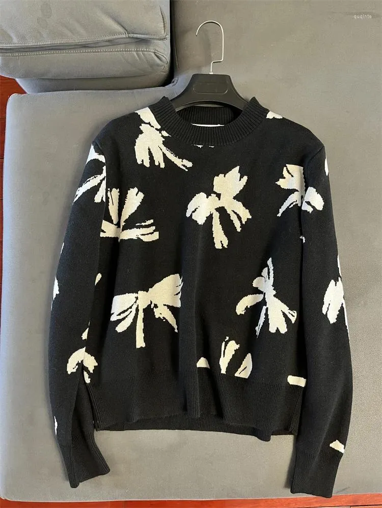 Женские свитера, женский свитер 2023, шерстяной смешанный вязаный пуловер с круглым вырезом и длинными рукавами для отдыха, абстрактный узор бабочки