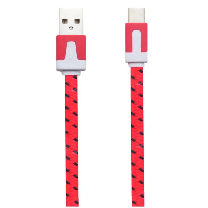 1M 2M  Colorful Flat Braided Cables Type-C USB Data Line Sync  Weave Noodle Cable for Samsung s7 edge s8