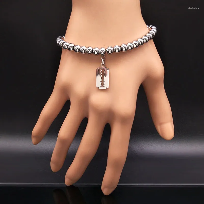 Charm Bracelets 2023 Fashion Blade Stainless Steel Bead Women Silver Color Strand Jewelry Pulceras Para Mujer B18065S05