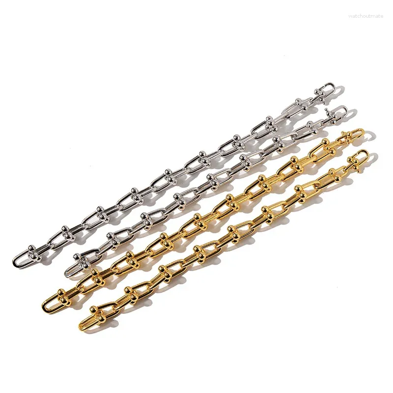 Pulseras de eslabones Pulsera de moda Color oro plata U Junta de bambú Brazalete de cadena gruesa Mujer Joyería Regalo de alta calidad