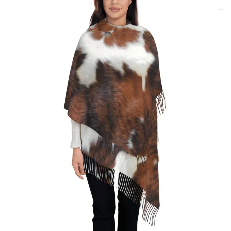Ethnic Clothing Personalized Printed Cowhide Leather Scarf Men Women Winter Fall Warm Scarves Animal Fur Texture Shawl Wrap