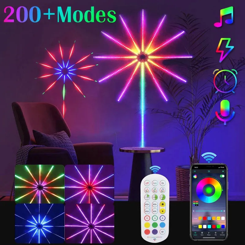 Décorations de Noël Smart RGB Feu d'artifice Lampe de nuit à distance DIY LED Light Strip Music Sync Magic Color Ambient 2023 Lights Home Decor 231019