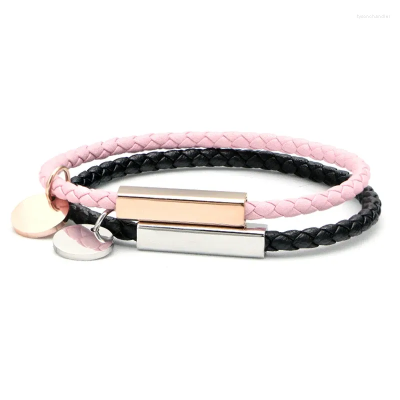 Link Bracelets Stainless Steel And Leather Braided Couple Magnet Buckle Bracelet Men's Women's Summer Jewelry Multicolor