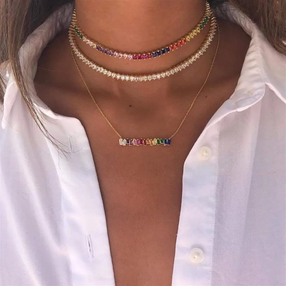 regenboog cz bar ketting eenvoudige klassieke mode-sieraden Vergulde gekleurde cz minimale kleurrijke cz necklaces186c