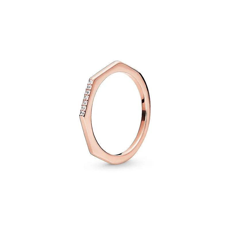 925 Sterling Silver Pan Rose Gold Multifacettered Ring for Women Wedding Party Fashion Jewelry