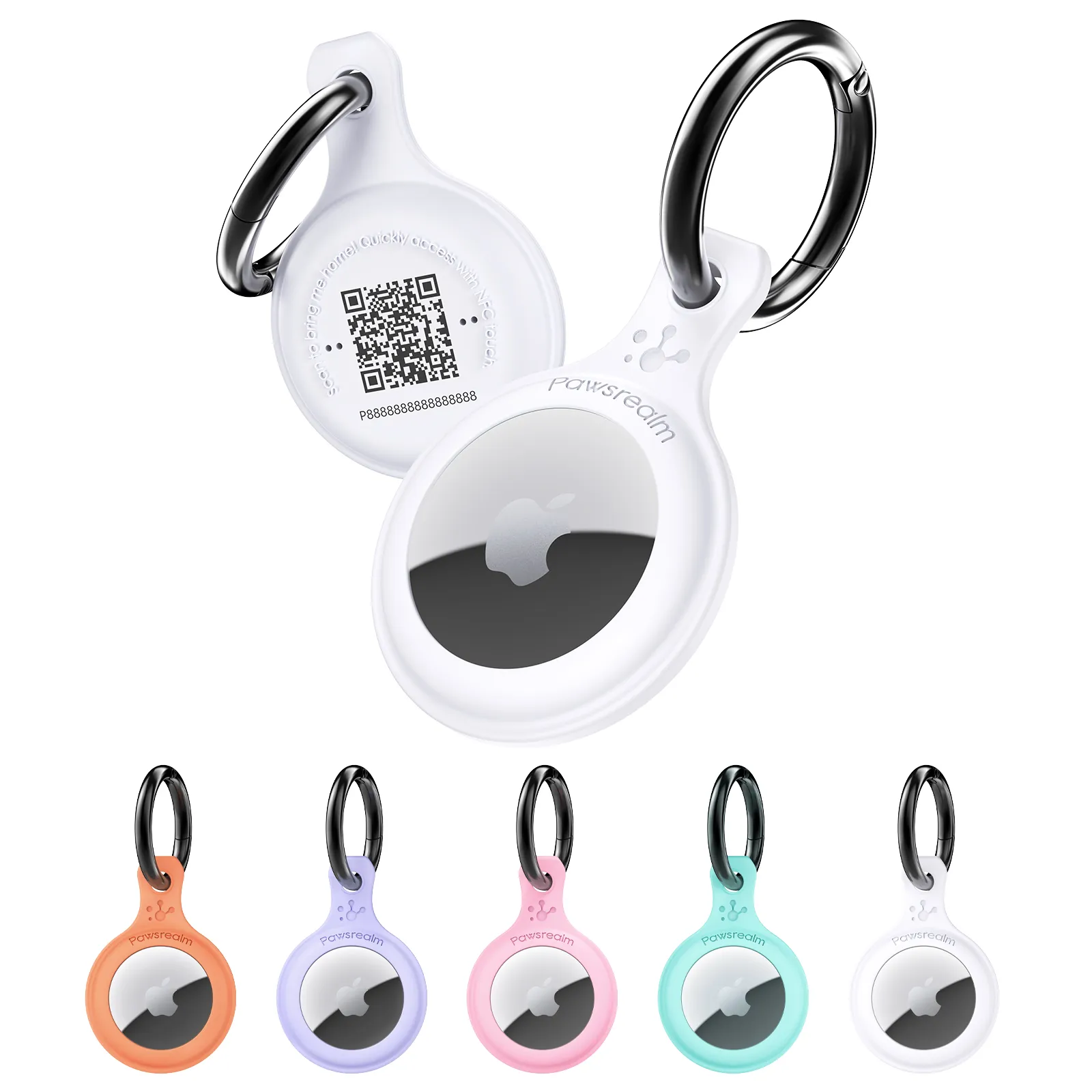 QRコードを備えた犬の首輪のためのPawsrealm Smart Airtag、Cat Collar Airtag Holder、AirTag CasePersonalizedカスタマイズされたペットタグ、変更可能なペットプロファイル、ロケーションアラート