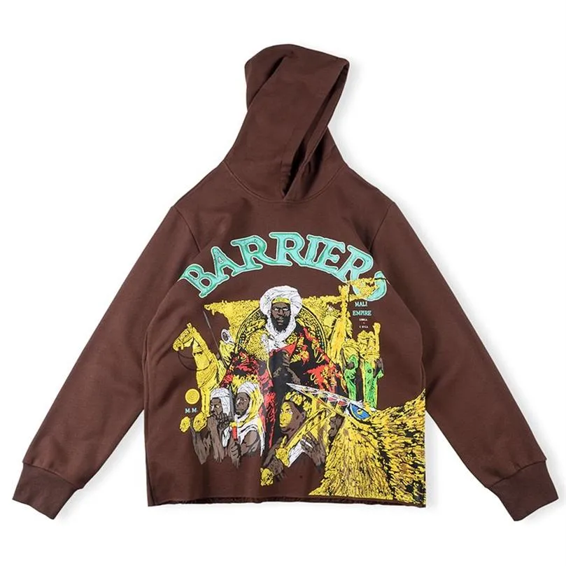 Sweatshirts Hoode Barriers marron imprimé surdimensionné polaire hommes sweat à capuche 276G