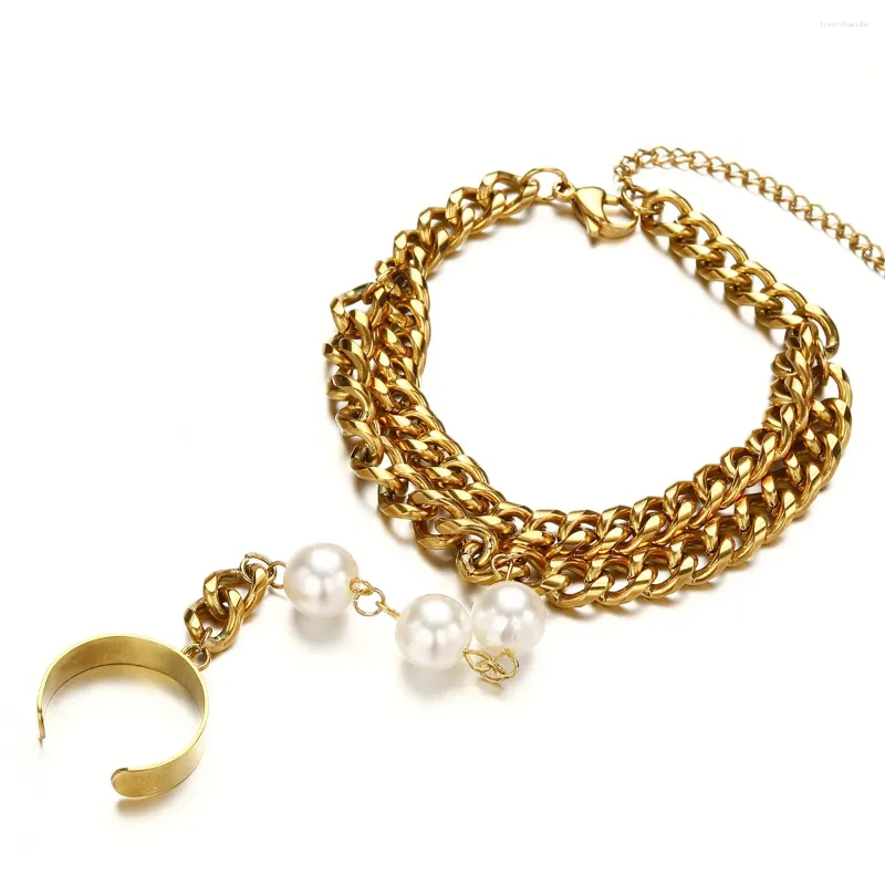 MinaMaMa – Bracelets à maillons pour femmes, Style exagéré, chaîne de perles en acier inoxydable, doigt multicouche Vintage, bijoux