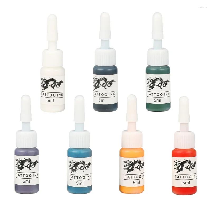 Encres de tatouage 7 pièces encre 5ml ensemble de pigments beauté professionnelle maquillage semi-permanent fournitures de tatouages pour peinture d'art corporel