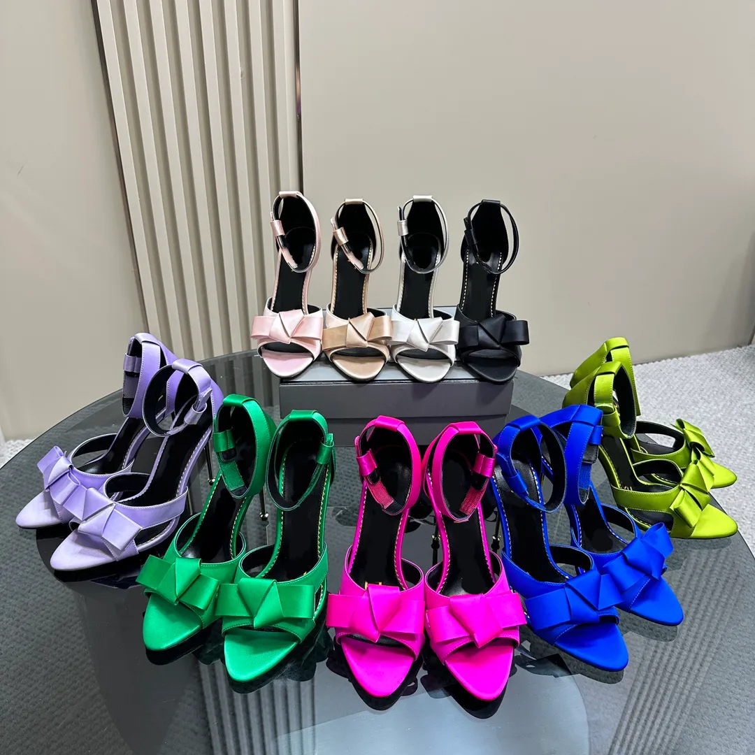 Designer-Sandalen, luxuriöse Designer-Schuhe, Samt-Satin, Schleife, Kleid, Schuhoberteil, edle Qualität, schmales Band, 10,5 cm hoch, Absatz 35–42 mit Box, Stiletto-Absatz, Damen-Sandale