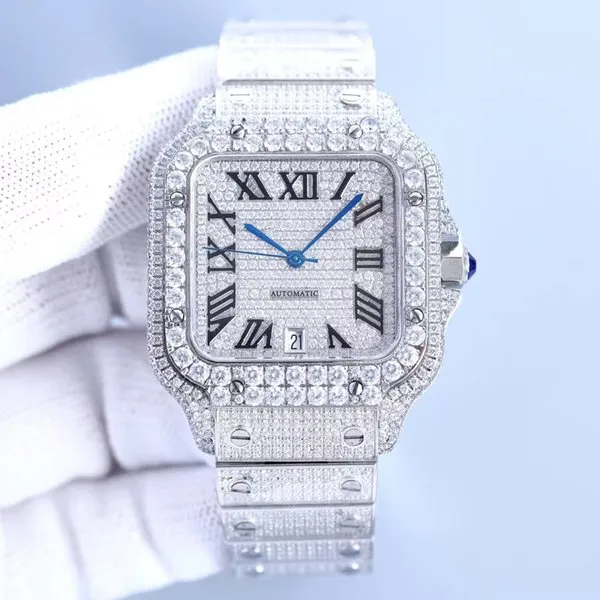 Armbandsur lyxiga Moissanite Iced Out Watches Hip Hop Bust Down Unisex Diamond Watch rostfritt stål Stålar med handleden Square Dial Watchs Waterproof Montres