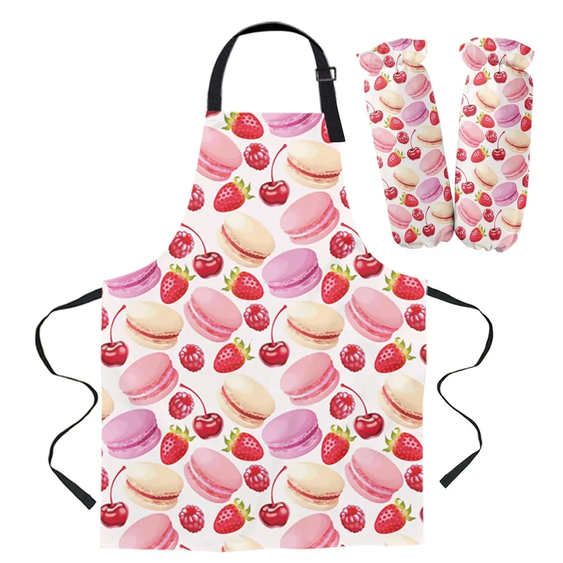 Aprons Macarons And Strawberries Apron Kitchen Home Cooking Baking Waist Bib for Woman Cleaning Items 231019