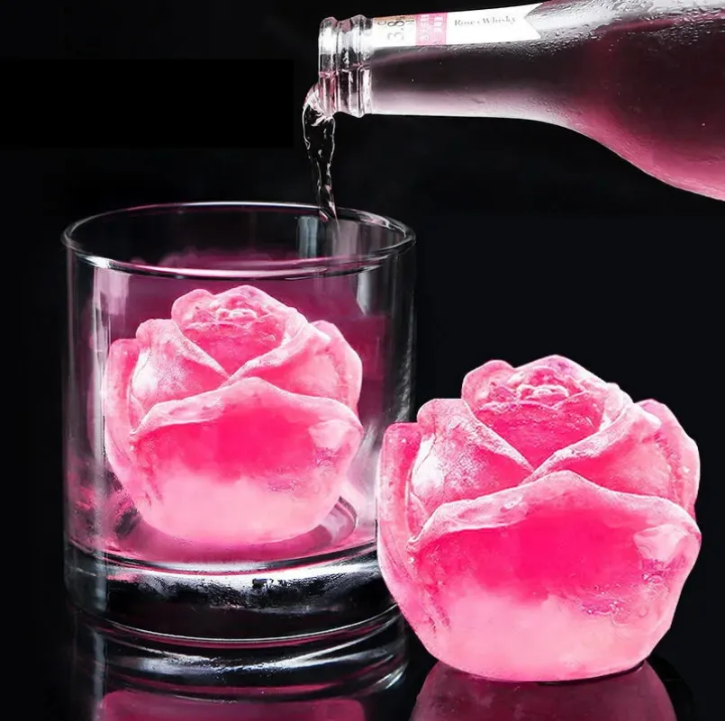 3D Silicone Rose Shape Ice Cube Maker Ice Cream Silicone Mold Ice Ball Maker Reusable Whiskey Cocktail Mould 20