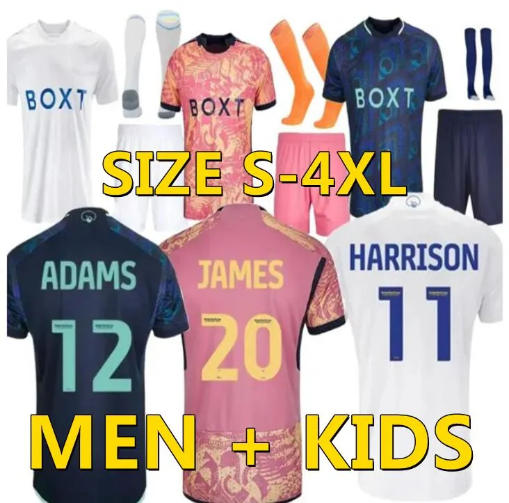 23 24 Bamford Soccer Jerseys Adams Aaronson Leeds Notees Harrison Home Away 2023 2024 Llorente Luis Sinisterra Shirt Shirt Uniforms Kids Sets Player Person