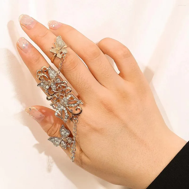 Cluster Rings 3pcs Exquisite Luxury Chain Rhinestone Mittens Ring For Women Girls Anillo Hombre Halloween Anillos Acero Inoxidable Mujer