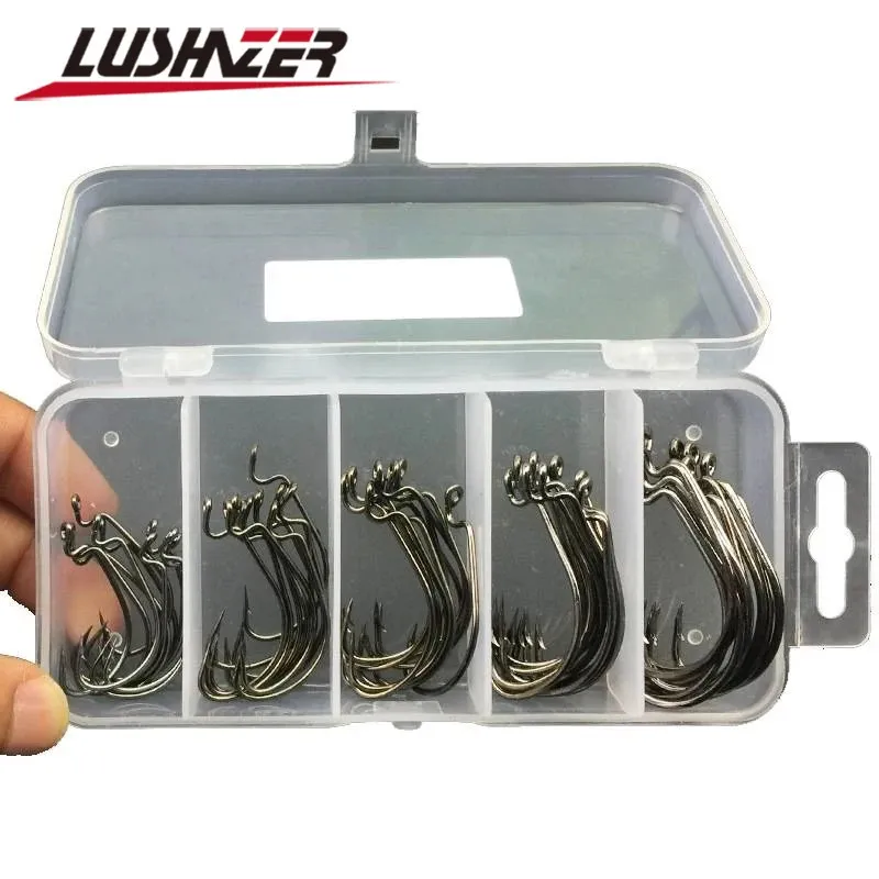 Ganchos de pesca 50pcs100pcs Sea Hooks Caixa de pesca LUSHAZER Offset Hook 2 #-30 # Carp Snap Fishing Big Hooks Tackles Acessórios Fishhook 231020