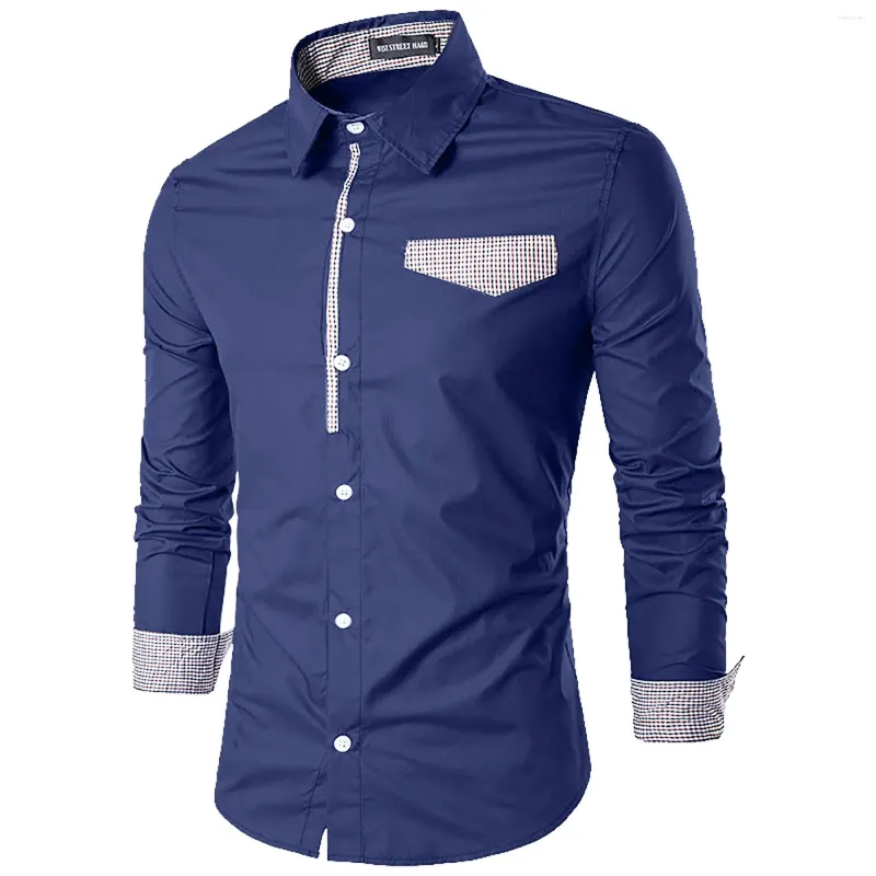 T-shirts pour hommes Hommes Big Tall Automne Chemise à manches longues Mode Slim Jeunes Col pointu Patchwork Top