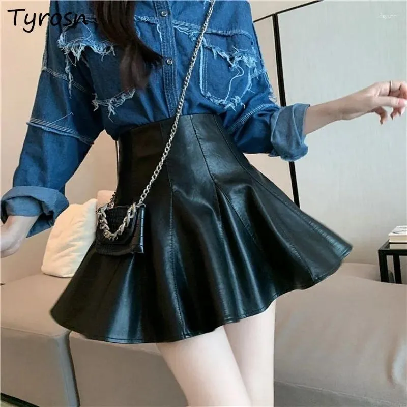 Sexy Faux Leather Mini Skirt High Waist, Ruffle Detail, Chic