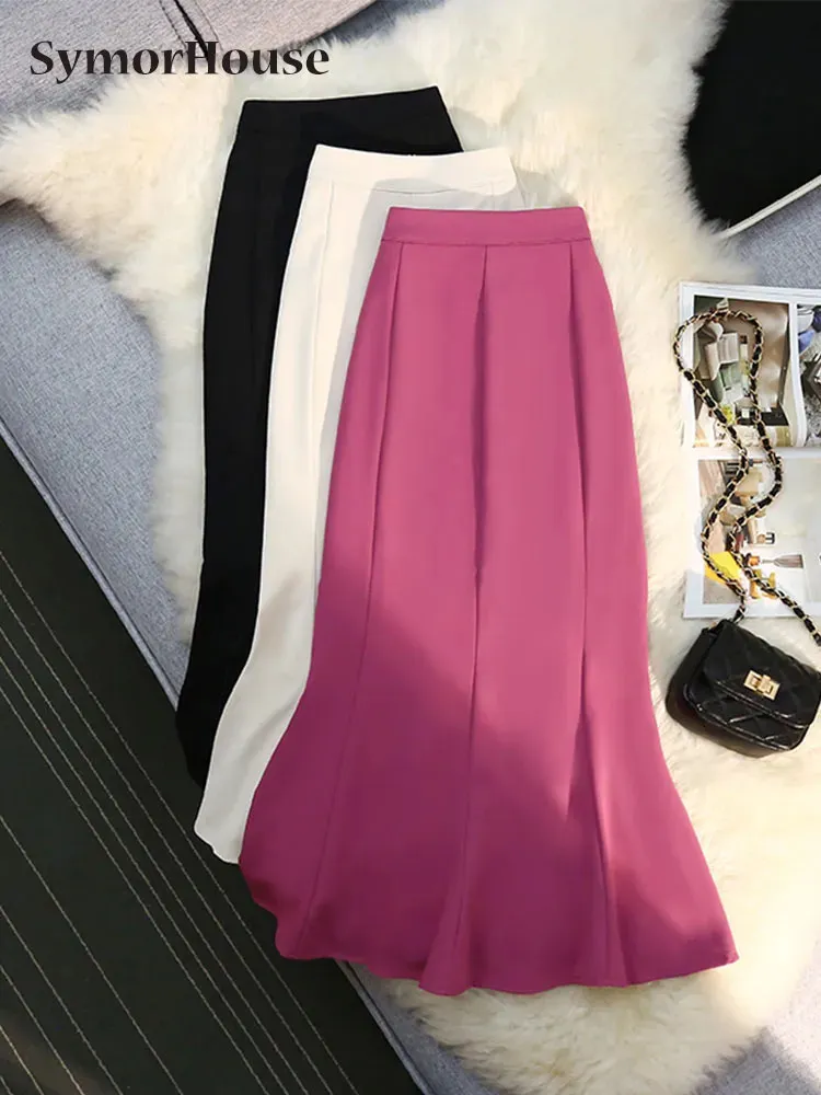 Spódnice elegancka spódnica syrenka dla kobiet wiosna letnia wysoka talia Koreańska moda Midi Office Praca Trąbowa ołówek 231019