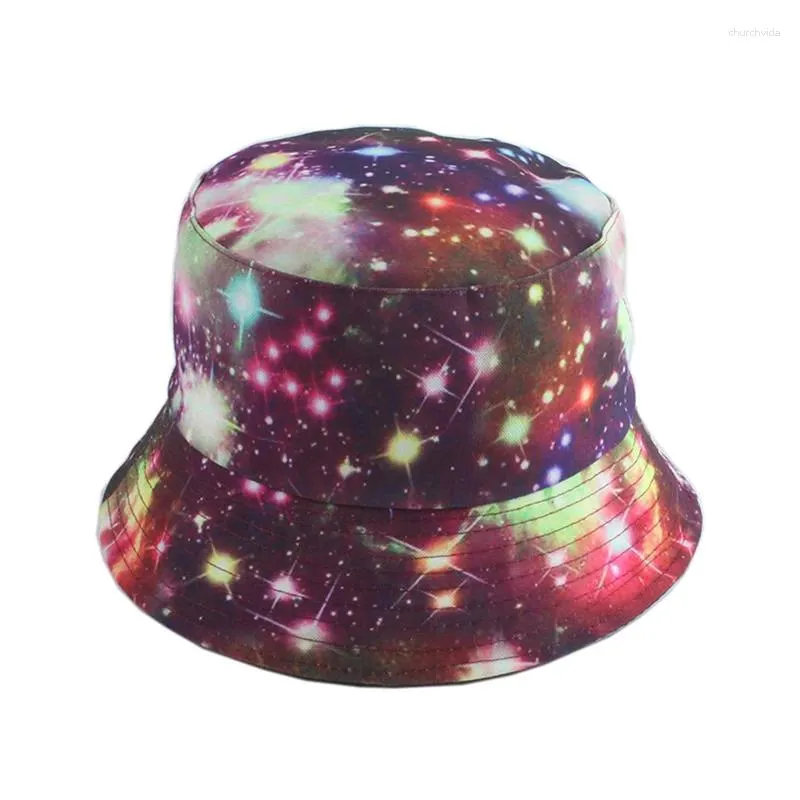 Berets Street Harajuku Hip Hop Gorro Bucket Hat For Women Men Fashion Galaxy Print Fishing Reversible Panama Bob Cap