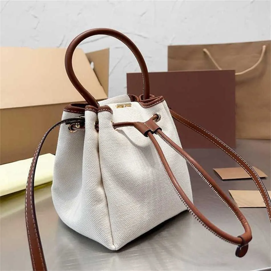 Trendy Bube Canvas Bucket Bags Weiße Designer Umhängetasche mit Kordelzug Einkaufstasche Lady Classic Einkaufstasche Rucksäcke