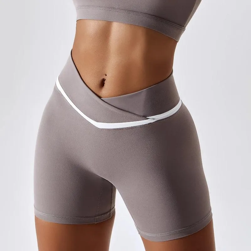 Aktive Shorts Nude Splicing Crop Top Yoga Hose Damen Gym Push-up-Leggings Sportbekleidung Laufen Fitness stoßfester atmungsaktiver Trainingsanzug