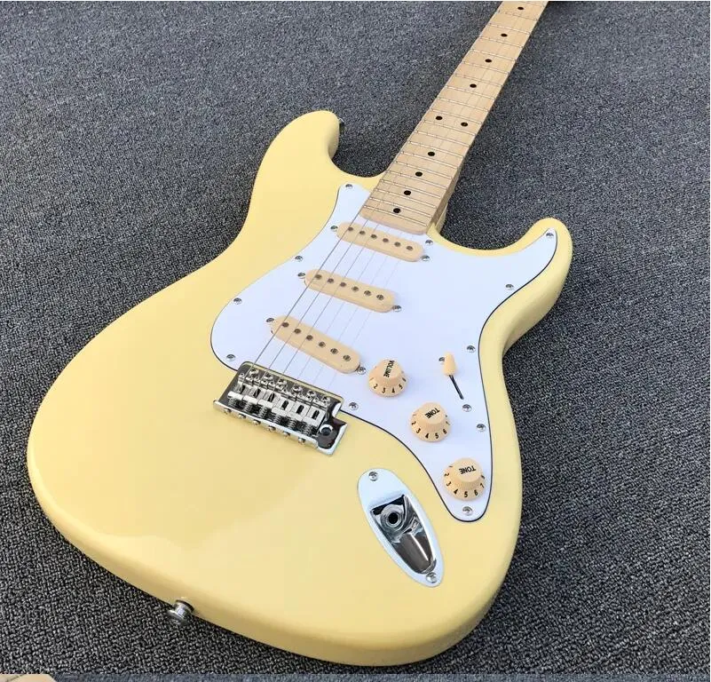 Chitarra elettrica giallo crema Pickup crema S-S-S Hardware cromato Custom Shop Qualità Guitarra Spedizione gratuita