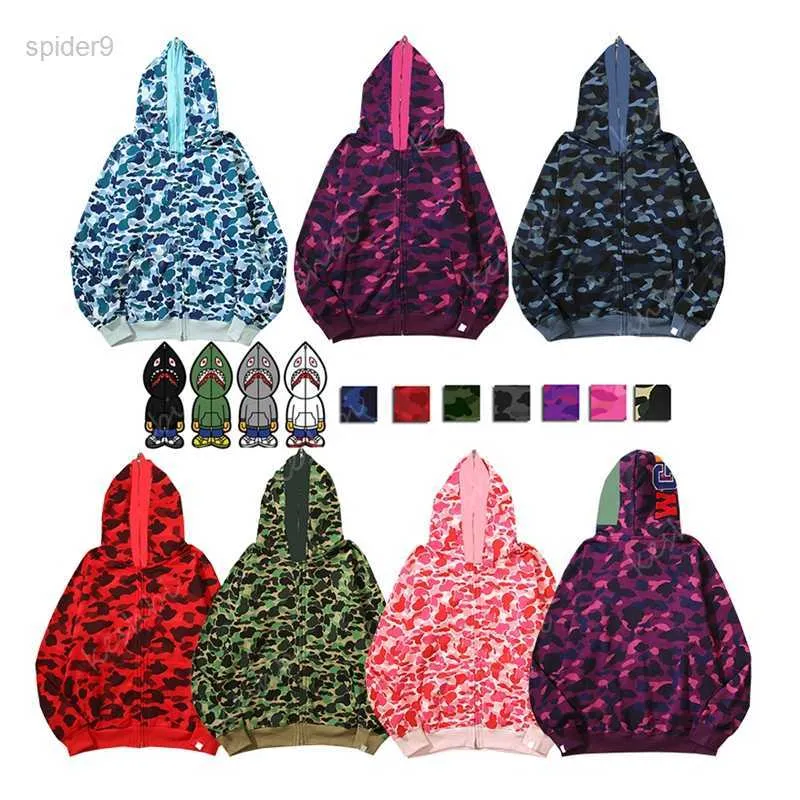 Bapes Hoodie Erkekler Tasarımcı Kadın için Tam Fermuarı Up Shark Siyah Kamuflaj Ceket Hoody Hooded Sweatshirt Adam Kadın Kazak Uzun Kollu Tech Poleece Carke